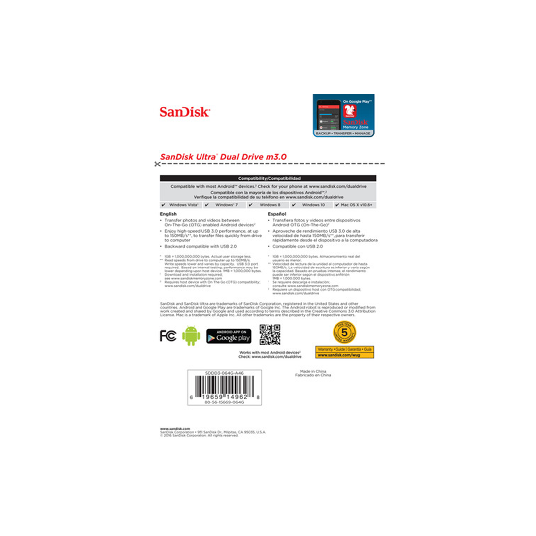 SanDisk 64GB Ultra Dual m3.0 USB 3.0 / micro-USB Flash Drive in Qatar SanDisk 64GB Ultra Dual m3.0 USB 3.0 / micro-USB Flash Drive in Qatar